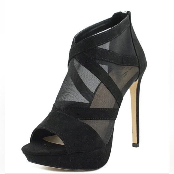 Mix No. 6 Shoes - Mix No.6 Caminero Mesh Strappy Peeptoe Stiletto Suede Black